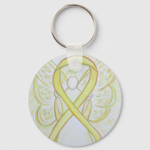 Yellow Awareness Ribbon Angel Custom Art Keychain