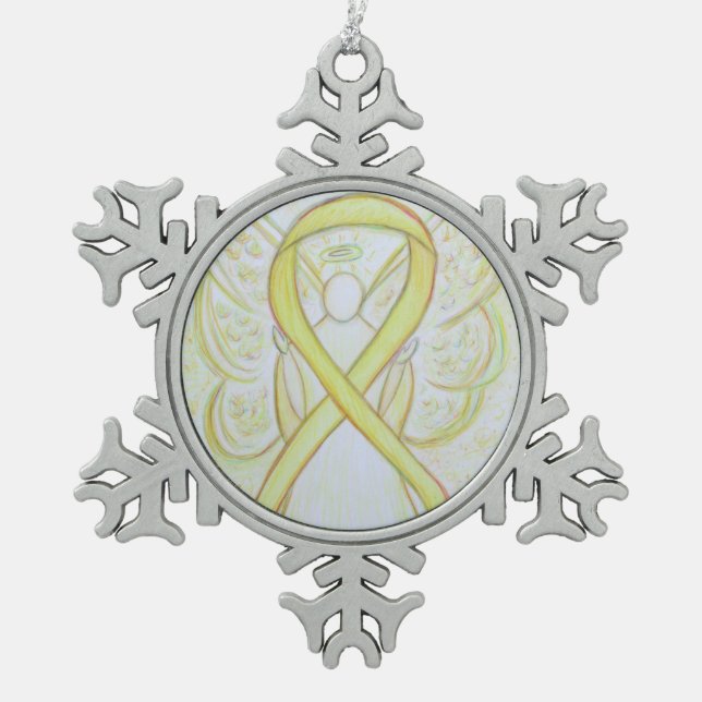 Yellow Awareness Ribbon Angel Customized Ornament (Front)