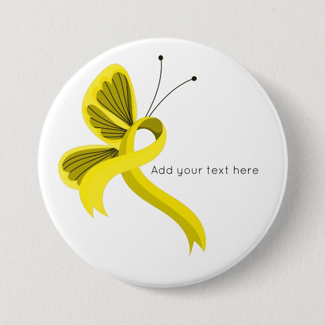 Yellow Awareness Ribbon Butterfly Button (Front)