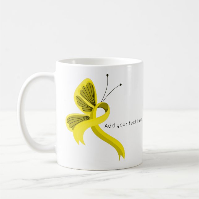 Yellow Awareness Ribbon Butterfly Coffee Mug (Left)