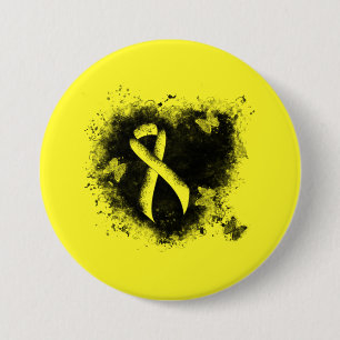 Yellow Awareness Ribbon Grunge Heart 3 Inch Round Button