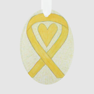 Yellow Awareness Ribbon Heart Christmas Ornament