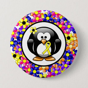 Yellow Awareness Ribbon Penguin 3 Inch Round Button