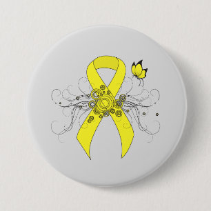 Yellow Awareness Ribbon with Butterfly 3 Inch Round Button