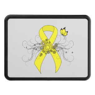 Yellow Awareness Ribbon with Butterfly Trailer Hitch Cover