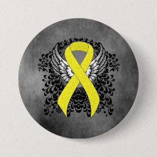 Yellow Awareness Ribbon with Wings 3 Inch Round Button