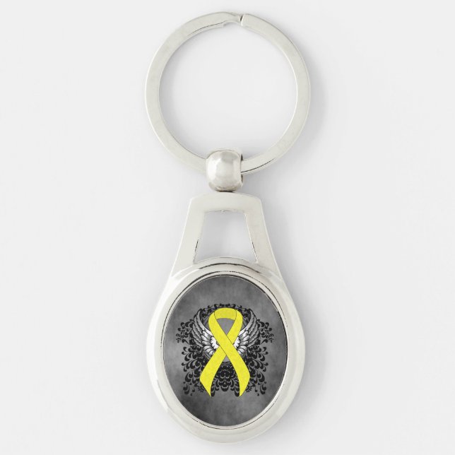 Yellow Awareness Ribbon with Wings Keychain (Front)