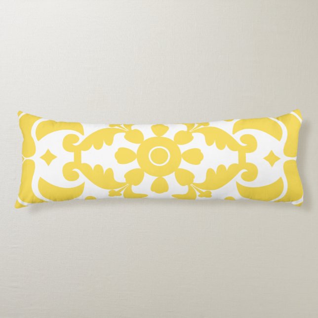 Yellow Azulejos Portuguese Spanish Mediterranean Body Pillow (Front)
