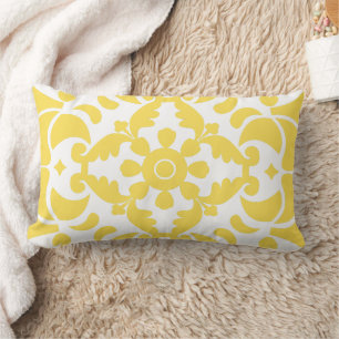 Yellow Azulejos Portuguese Spanish Mediterranean Lumbar Pillow