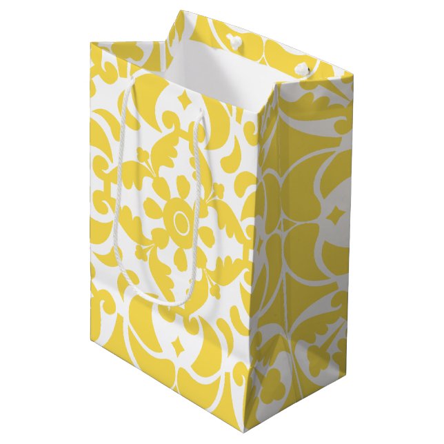 Yellow Azulejos Portuguese Spanish Mediterranean Medium Gift Bag (Front Angled)