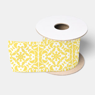 Yellow Azulejos Portuguese Spanish Mediterranean Satin Ribbon