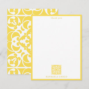 Yellow Azulejos Portuguese Spanish Mediterranean Thank You Card