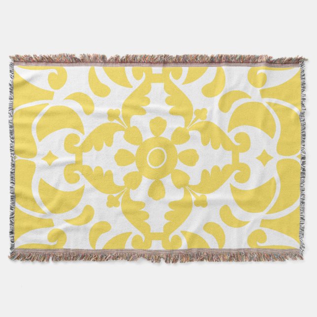 Yellow Azulejos Portuguese Spanish Mediterranean Throw Blanket (Front)