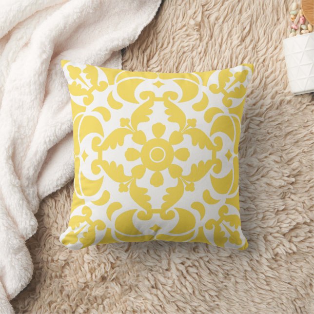 Yellow Azulejos Portuguese Spanish Mediterranean Throw Pillow (Blanket)