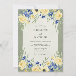Yellow Azure Ranunculus Eucalyptus Wedding Invitation