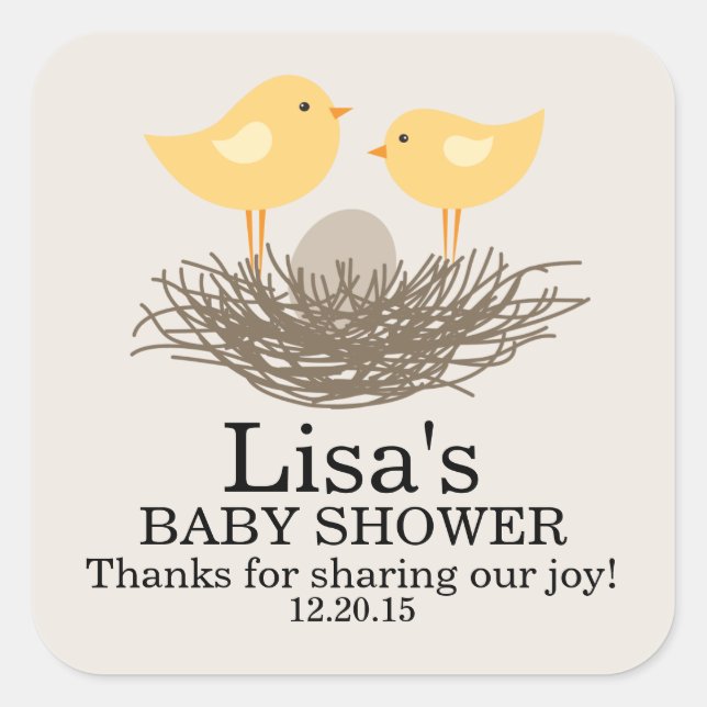 Yellow Baby Bird's Nest | Baby Shower Square Sticker (Front)