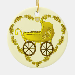 Yellow Baby Buggy Ceramic Ornament