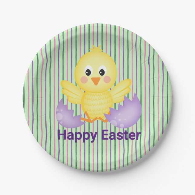 Yellow Baby Chick And Purple Egg Paper Plate (Front)