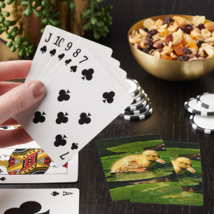 Yellow Baby Duck Floating on Lily Pads Playing Cards