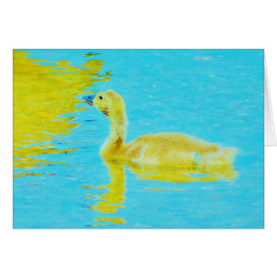 Yellow Baby goose with light blue water