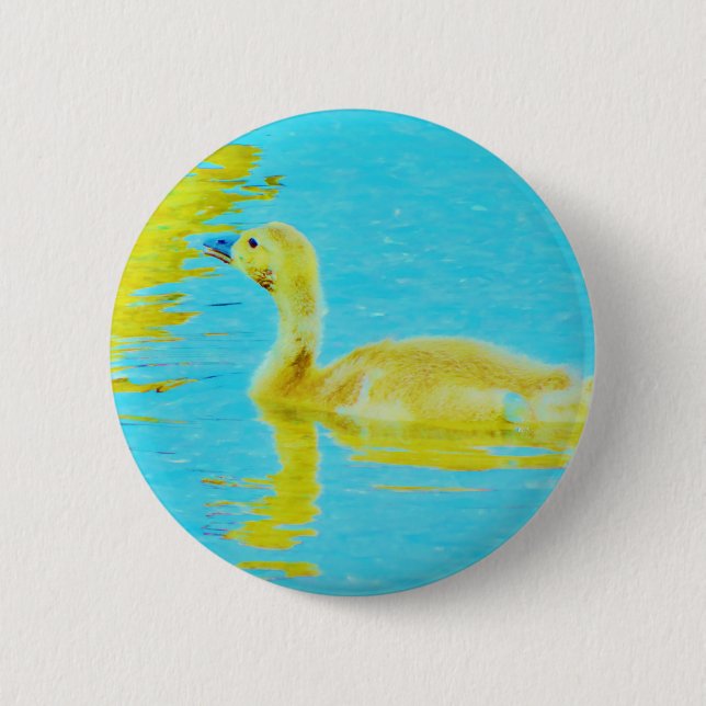 Yellow Baby goose with light blue water 2 Inch Round Button (Front)