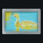 Yellow Baby goose with light blue water Belt Buckle<br><div class="desc">Baby goose with light blue water  You can add a message,  or completely customize the printed text to your wishes by using "Zazzle Customize" tab! Original Copyrighted photo by Sandy Closs Photography. Baby,  geese,  goslings goose bird boy girl duck ducks</div>