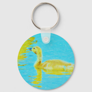 Yellow Baby goose with light blue water Keychain