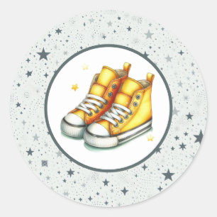 Yellow Baby High Tops Baby Shower Classic Round Sticker
