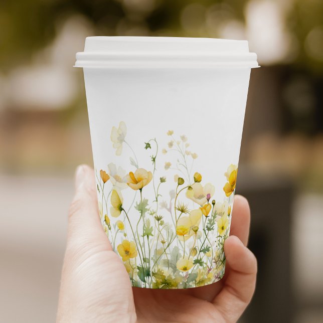 Yellow Baby In Bloom Floral Wildflower Baby Shower Paper Cups (Creator Uploaded)