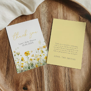 Yellow Baby In Bloom Wildflower Baby Shower Flat Thank You Card