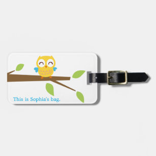 yellow baby owl luggage tag (personalize)