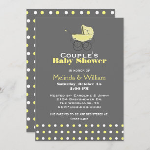 Yellow Baby Pram Baby Shower Invitation