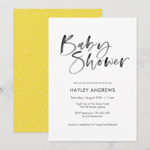 Yellow Baby Shower invitation - hand lettered