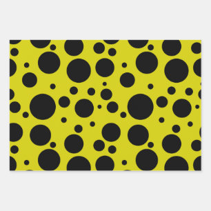 Yellow background and black dots pattern  wrapping paper sheet