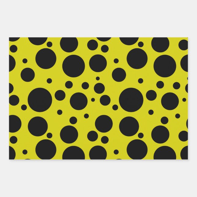Yellow background and black dots pattern  wrapping paper sheet (Front)