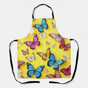 Yellow Background And Butterflies Apron