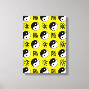 Yellow Background Chinese Yinyang Pattern Canvas Print