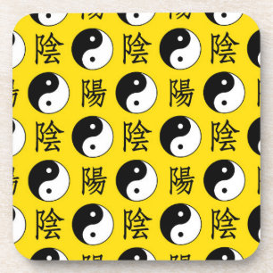 Yellow Background Chinese Yinyang Pattern Coaster