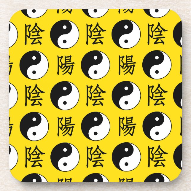 Yellow Background Chinese Yinyang Pattern Coaster (Front)