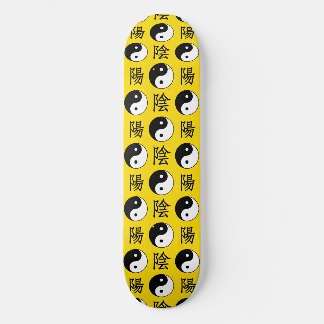 Yellow Background Chinese Yinyang Pattern Skateboard (Front)