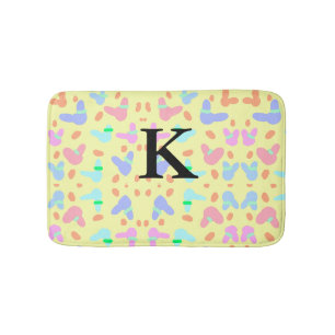 Yellow background colourful bunnies pattern add le bath mat
