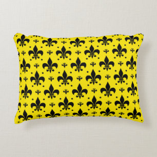 Yellow Background Fleur-de-lis Pattern Design Accent Pillow