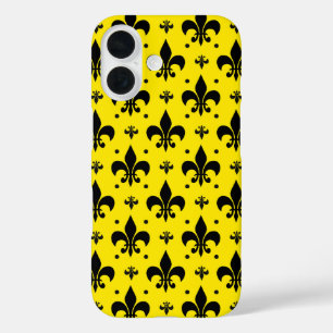 Yellow Background Fleur-de-lis Pattern Design  iPhone 16 Case