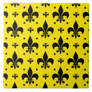 Yellow Background Fleur-de-lis Pattern Design  Tile