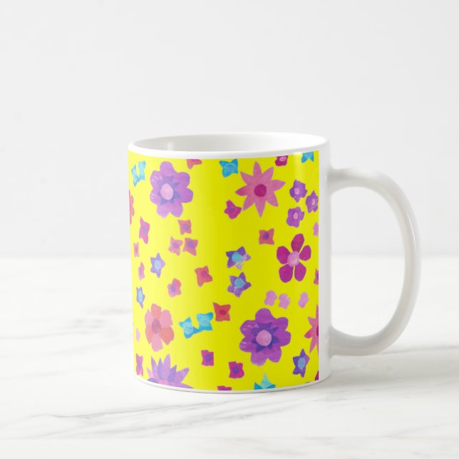 Yellow Background Flower-Power Coffee Mug (Right)