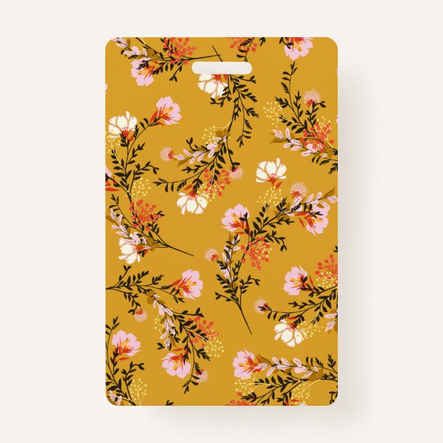 Yellow background flowers badge (Front)