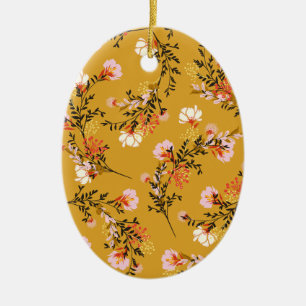 Yellow background flowers ceramic ornament