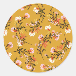 Yellow background flowers classic round sticker