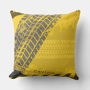 Yellow background Tire truck trace Throw Pillow