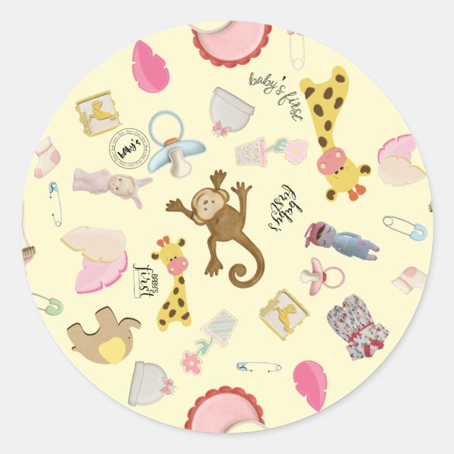 Yellow Background Toys 1" or 3" Baby Classic Round Sticker (Front)